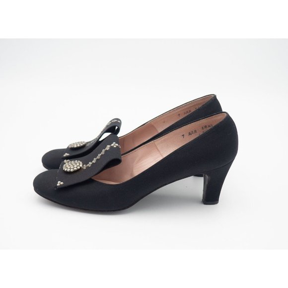 Vintage Women's Peau de Soie Black Pumps with Rhinestones by Mijji US 7 AAA - Picture 4 of 10